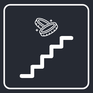 A graphic image of the staircase and coins on the blue background