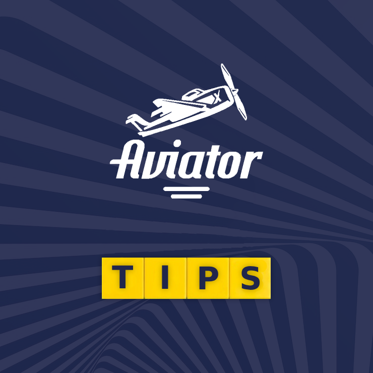 Aviator game logo and a word 'Tips' on the blue background