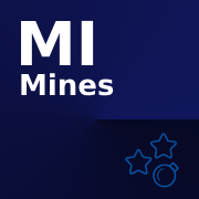 An icon of the stars and christmas ball with words 'MI Mines' on the blue background