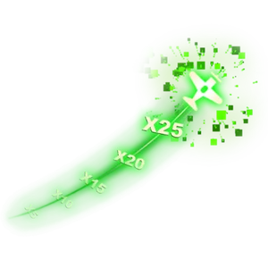 A green graphic image with airplane and coefficients up to x25