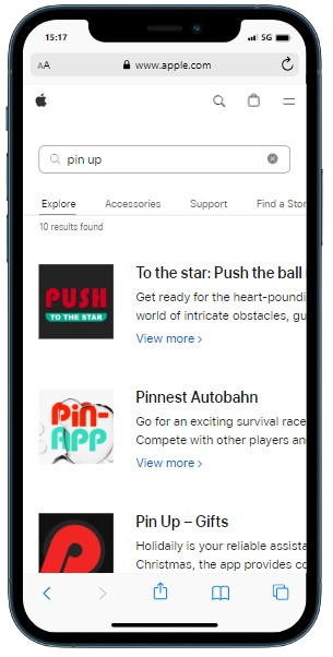 A smartphone displaying Apple Store webpage to download Pin Up app on IOS