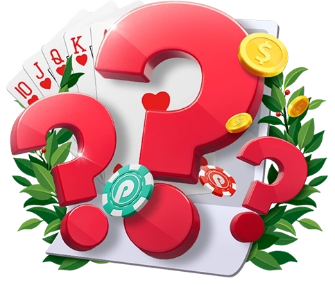 An image of the cards, coins, casino chips, leaves and a question marks