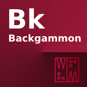 An icon of the backgammon with words 'Bk backgammon' on the red background