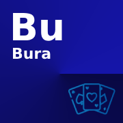 An icon of the cards with words 'Bu bura' on the blue background