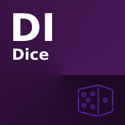 An icon of the cube with words 'DI dice' on the purple background